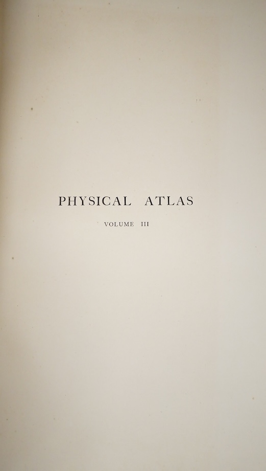 Atlas of Meteorology (Bartholomew's Physical Atlas - vol. III). num. coloured plates, letterpress text; publisher's gilt half morocco and cloth, gilt top, folio. 1899. * prepared at the Edinburgh Geographical Institute;